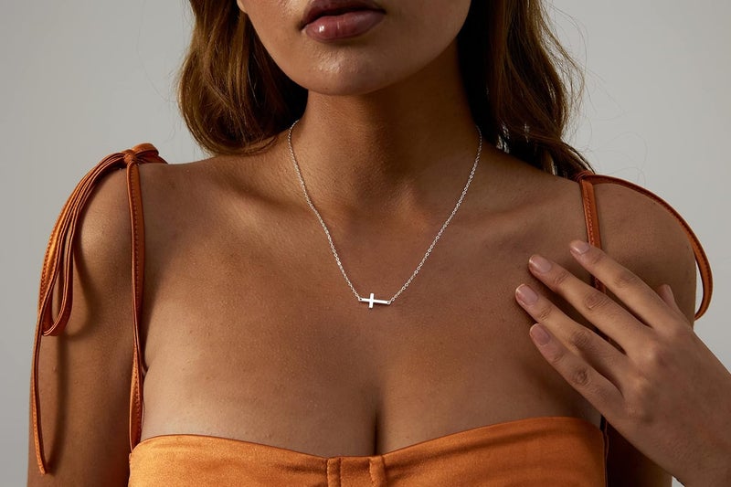 VIROMY Gold Cross Necklace for Women 14K Gold Plated Cute Sidways Cross Pendant Choker Necklaces Simple Trendy Everyday Jewelry for Women - Image 4